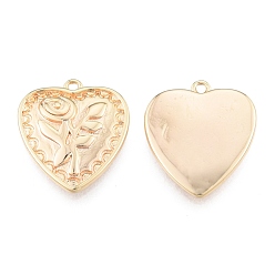 Real 18K Gold Plated Brass Pendants, Cadmium Free & Nickel Free & Lead Free, Heart with Rose, Real 18K Gold Plated, 18x15.5x2.5mm, Hole: 1.2mm