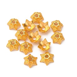 Золотой  Крышки для бусин тибетского стиля, без кадмия и без свинца, 6-лепестков цветка, золотые, 7x3 мм, отверстие : 2 мм