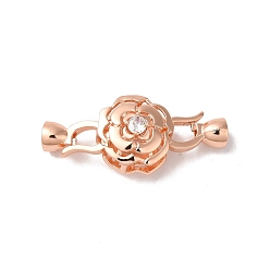 Rose Gold Rack Plating Brass Micro Pave Clear Cubic Zirconia Fold Over Clasps, Cadmium Free & Lead Free, Long-Lasting Plated, Flower, Rose Gold, 35mm, Hole: 4.5mm