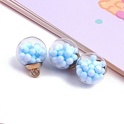 Светло-Голубой Стеклянные подвески, с пенопластовым шариком, круглые, Небесно-голубой, 16 мм