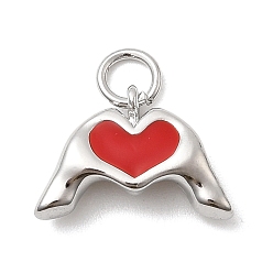 Красный Латунь эмаль подвески, жест сердце, стойки покрытие, долговечный, без кадмия и без свинца, платина, с целью перехода в кольце, красные, 10x15x4 мм, отверстие : 3.2 мм
