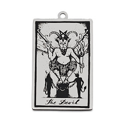 Stainless Steel Color Stainless Steel Pendants, Rectangle with Tarot Pattern, Stainless Steel Color, The Devil  XV, 40x24mm