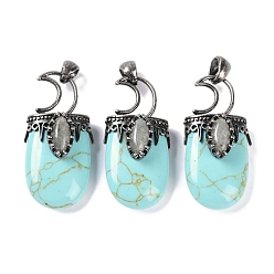 Синтетическая Бирюза Синтетические бирюзовые подвески, Луна прелести, со стойкой, фурнитура из латуни, античная посеребренная, без свинца и без кадмия, 43.5~45x20~22x14.5~15.5 мм, отверстие : 6.5x5 мм