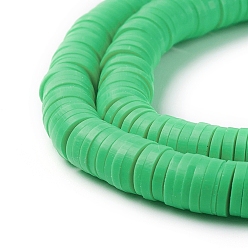 Lime Flat Round Eco-Friendly Handmade Polymer Clay Beads, Disc Heishi Beads for Hawaiian Earring Bracelet Necklace Jewelry Making, Lime, 8x0.5~1mm, Hole: 2mm, about 380~400pcs/strand, 17.7 inch
