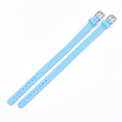 Light Sky Blue Silicone Watch Bands, with 201 Stainless Steel Clasps, Light Sky Blue, 8-7/8 inch(22.5~22.7cm), 10x3mm