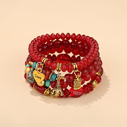 B0256-Red Vintage Ethnic Style Fashion Jewelry Set - Multiple Pendant Bracelets, Exquisite Hand Chain.
