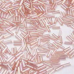 Blanched Almond Glass Bugle Beads, Transparent Colours Rainbow, Blanched Almond, 12x2mm, Hole: 0.5mm, about 5000pcs/bag