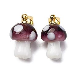 Сиена Подвески лэмпворк ручной работы, гриб, с реечной накладкой из латуни с золотистым напылением, долговечный, золотые, цвет охры, 16~17x9.5~10.5 мм, отверстие : 4.5x3.5 мм