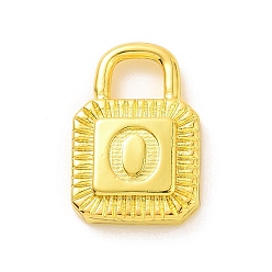 Letter O Eco-friendly Rack Plating Brass Pendants, Cadmium Free & Lead Free, Long-Lasting Plated, Lock with Alphabet, Real 18K Gold Plated, Letter.O, 15x10x3mm, Hole: 3.5x4mm