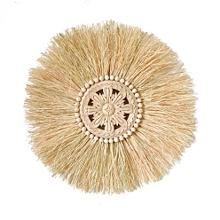 BurlyWood Raffia Woven Wall Decorations, Wooden Home Decorations, Flat Round, BurlyWood, 450mm