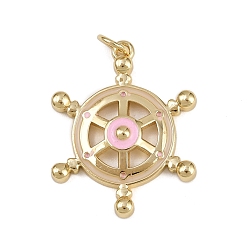 Pink Латунь эмаль подвески, подвески в форме шлема, с целью перехода в кольце, стойки покрытие, без кадмия и без свинца, долговечный, реальный 18 k позолоченный, розовые, 24.5x20x3.5 мм, отверстие : 3.2 мм