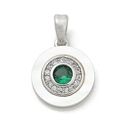 Платина Подвески из латуни с микропаве из циркония, с подвесками из ракушек и стекла, платина, 14x12x2.5 мм, отверстие : 5x2.5 мм