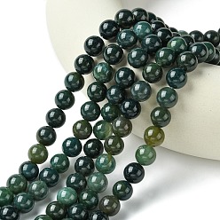 Green Natural Moss Agate Beads Strands, Round, 10mm, Hole: 1mm, about 36~38 pcs/strand, 15 inch