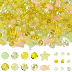 Желтый Наборы для изготовления ювелирных изделий своими руками, включая круглые стеклянные бусины, Бисер из стекла , желтые, 2~15x2~15x1.5~9 мм, отверстие : 0.8~1.6 мм