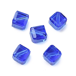 Синий Стекло k9 стекло, имитация Австрийские кристаллические шарики, граненые, квадратный, синие, 6x6x6 мм, отверстие : 1 мм