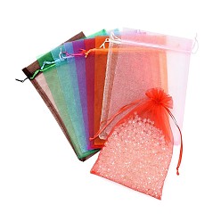 Mixed Color Rectangle Jewelry Packing Drawable Pouches, Organza Gift Bags, Mixed Color, 30x20cm