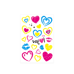 Heart Removable Temporary Water Proof Fluorescence Tattoos Paper Stickers, Valentine's day Themed Pattern, 21x14.5cm
