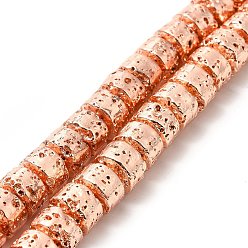 Rose Gold Plated Electroplated Natural Lava Rock Beads Strands, Column, Rose Gold Plated, 6x8.5mm, Hole: 1mm, about 64~66pcs/strand, 15.16~15.35 inch(38.5~39.7cm)