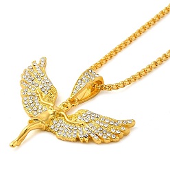 Golden Angel Shape Rhinestone Pendant Necklace with Zinc Alloy Box Chains, Golden, 23.58 inch(59.9cm)