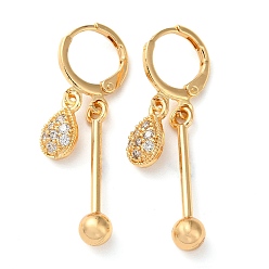 Light Gold Rhinestone Teardrop Leverback Earrings, Brass Bar Drop Earrings for Women, Light Gold, 37mm