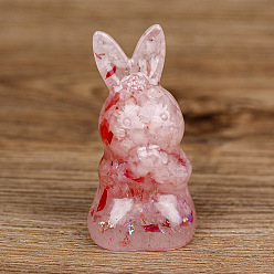 Rose Quartz Resin Home Display Decorations, with Sequin and Natural Rose Quartz Chips Inside, Rabbit, 40x40x73mm