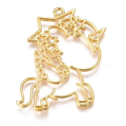 Golden Zinc Alloy Open Back Bezel Pendants, For DIY UV Resin, Epoxy Resin, Pressed Flower Jewelry, Unicorn, Golden, 47.5x32x2mm, Hole: 2.2mm