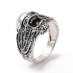 Antique Silver Alloy Skull Finger Ring, Gothic Jewelry for Women, Antique Silver, US Size 7 1/4(17.5mm)