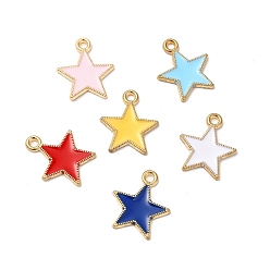Mixed Color Alloy Enamel Pendants, Cadmium Free & Nickel Free & Lead Free, Star Charm, Golden, Mixed Color, 18x15.5x1.5mm, Hole: 1.8mm