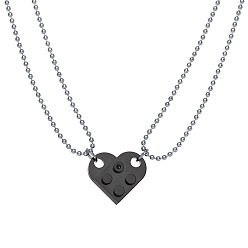 5317504 Detachable Heart-Shaped Building Block Couple Necklace Hip-Hop Resin Double-Layered Round Bead Chain Pendant Jewelry.