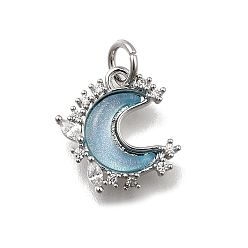 Светло-Голубой Латунный микропаве прозрачный кубический цирконий со стеклянными подвесками, луна, без кадмия и без свинца, долговечный, стойки покрытие, с целью перехода в кольце, Небесно-голубой, 13.5x11.5x3 мм, отверстие : 3.5 мм