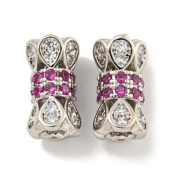 Платина Покрытие стойки латунь микро паве фиолетовые бусины из кубического циркония, долговечный, без свинца и без кадмия, колонка, платина, 10.5x7 мм, отверстие : 1.2 мм