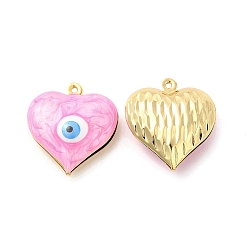 Pearl Pink Brass Enamel Pendants, Real 18K Gold Plated, Long-Lasting Plated, Heart with Evil Eye Pattern, Pearl Pink, 24x22x8mm, Hole: 1.2mm