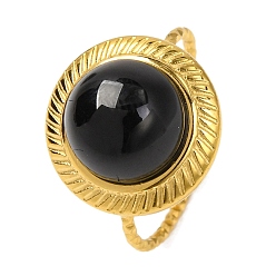 Black Onyx Круглые кольца на палец из натурального черного оникса, золотистый тон 304 манжеты из нержавеющей стали для женщин, размер США 7 1/4 (17.5 мм)