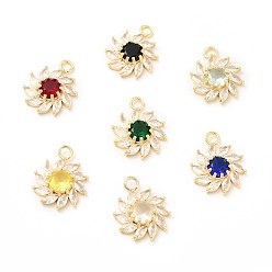 Mixed Color K9 Glass Pendants, with Light Gold Brass Finding, Flower Charms, Mixed Color, 20.5x16x4.5mm, Hole: 2.3mm