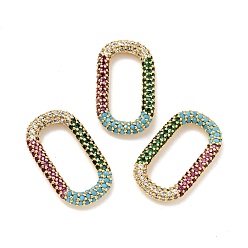 Colorful Rack Plating Brass Micro Pave Cubic Zirconia Linking Rings, Long-Lasting Plated, Cadmium Free & Lead Free, Oval, Golden, Colorful, 25x14x3mm, Inner Diameter: 18.5x8mm