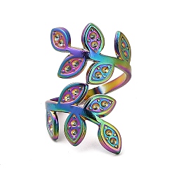 Rainbow Color 304 компоненты открытого кольца манжеты из нержавеющей стали, настройки кольца ионное напыление (IP), листовая ветка, Радуга цветов, размер США 6 1/4 (16.7 мм), лоток : 1.8 мм