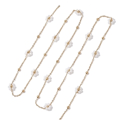 Golden Flower Glass Beaded Link Chain, with 304 Stainless Steel Satellite Chain, Soldered, Golden, 11mm, about 3.18~3.20 Feet(0.97~0.975m)/pc