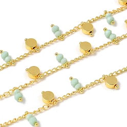 Бледно-бирюзовый Латунные плоские круглозвенные цепи, со стеклом, стойки покрытие, долговечный, без свинца и без кадмия, реальный 18 k позолоченный, пайки, с катушкой, бледные бирюзовая, 3x2x0.5 мм и 8.5x5x2.5 мм и 9x3.7 мм