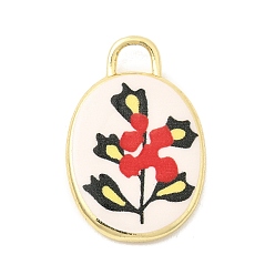 Цветок Латунные подвески с принтом, овальные амулеты, долговечный, реальный 18 k позолоченный, цветок, 20.5x13.5x3 мм, отверстие : 3x2 мм