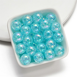 Cyan Baking Painted Crackle Glass Beads, Round, Cyan, 16mm, Hole: 2mm, 10pcs/bag