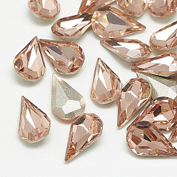 Vintage Rose Pointed Back Glass Rhinestone Cabochons, Back Plated, Faceted, teardrop, Vintage Rose, 8x5x3mm
