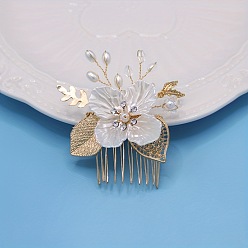golden comb Elegant Alloy Flower Hair Comb - Minimalist Bridal Headpiece, Handmade Weaving Hair Accessory.