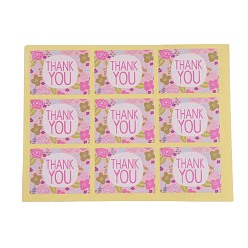 Pink Thank You Stickers, DIY Sealing Stickers, Label Paster Picture Stickers, with Word and Flower, Pink, 13.8x10.5cm