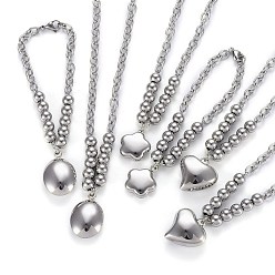 Stainless Steel Color 304 Stainless Steel Jewelry Sets, Necklaces and Bracelets, with Cable Chains and Lobster Claw Clasps, Mixed Shape, Stainless Steel Color, 18.1 inch(46cm), 8-1/8 inch(20.5cm)