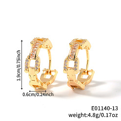 Прозрачный Модные серьги-кольца из латуни с кубическим цирконием, цепочка-оберег, золотые, прозрачные, 19x6 мм