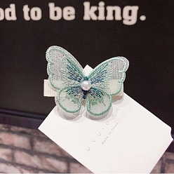 Green - Embroidered Bow Hair Clip Заколка для волос с бантиком и вышивкой, жемчугом и кружевом для девочек