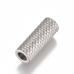 Stainless Steel Color 304 Stainless Steel Beads, Textured, Tube Beads, Stainless Steel Color, 14x5mm, Hole: 3mm