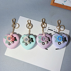 mixed color Cute Foldable Mirror Keychain with Floral Pendant - Creative, Lovely, Bag Decoration, Gift.