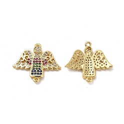 Real 18K Gold Plated Brass Micro Pave Colorful Cubic Zirconia Connector Charms, Angel Links, Real 18K Gold Plated, 22x19.5x3mm, Hole: 1mm