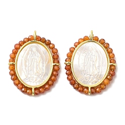 Шоколадный Покрытие стойки латунь микро паве кубический цирконий и подвески в виде ракушек, долговечный, без кадмия и без свинца, реальный 18 k позолоченный, овал с подвесками в виде Девы Марии, цвет шоколада, 30x22.5x4 мм, отверстие : 1.5 мм